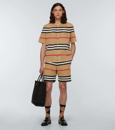Shop Burberry Knitted Checked Shorts In Camel