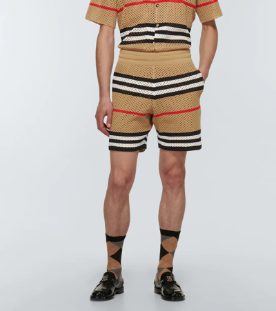 Shop Burberry Knitted Checked Shorts In Camel