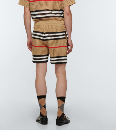 Shop Burberry Knitted Checked Shorts In Camel