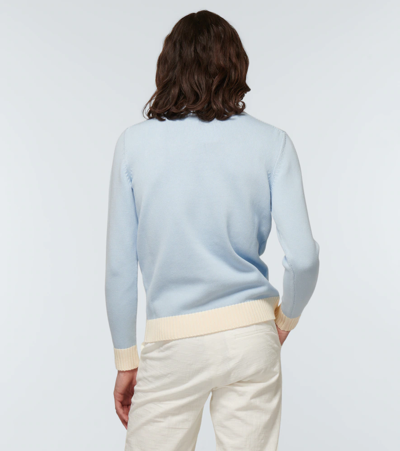 Shop Casablanca Cotton Crewneck Sweater In Light Blue