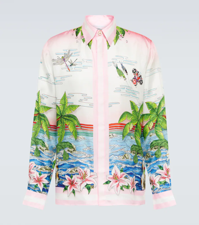 Shop Casablanca Printed Silk Shirt In Table Tennis Club Sunset