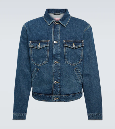 'boke Flower' Embroidered Denim Trucker Jacket In Blue