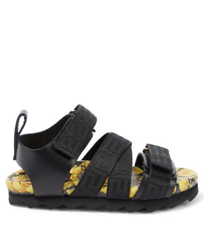 Shop Versace Barocco Greca Sandals In Nero+oro-oro