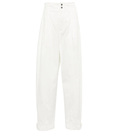 Shop Bottega Veneta High-rise Cotton Wide-leg Pants In Chalk