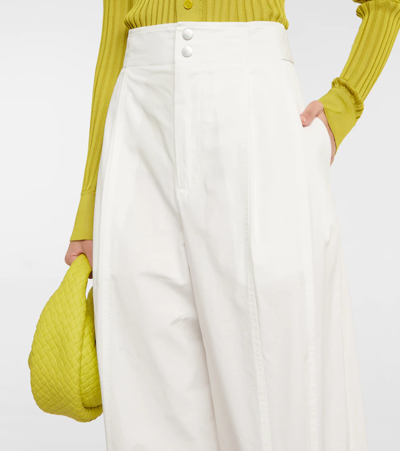 Shop Bottega Veneta High-rise Cotton Wide-leg Pants In Chalk