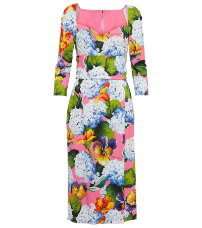 Shop Dolce & Gabbana Floral Cady Midi Dress In Ortensie/violette Fd