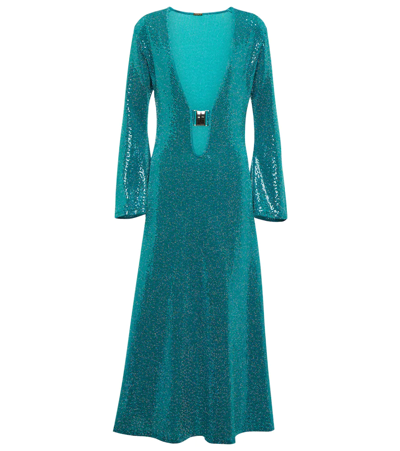 Shop Dodo Bar Or Sequin-embellished Midi Dress In Turquoise