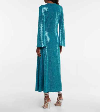 Shop Dodo Bar Or Sequin-embellished Midi Dress In Turquoise