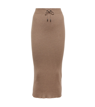 Shop Brunello Cucinelli Cashmere And Silk-blend Midi Skirt In Pine Bark