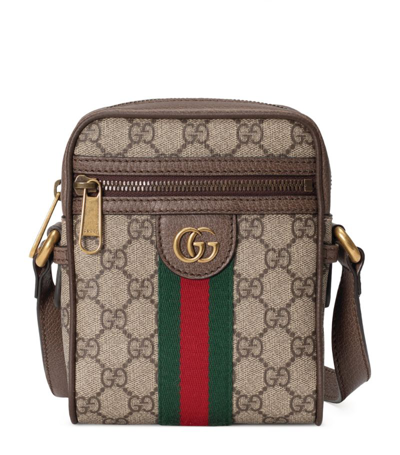 Shop Gucci Canvas Ophidia Gg Shoulder Bag In Brown