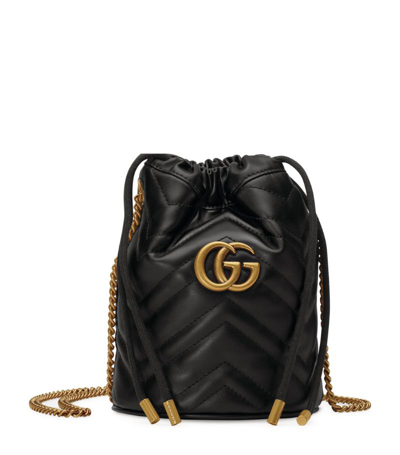 Shop Gucci Mini Leather Gg Marmont Bucket Bag In Black