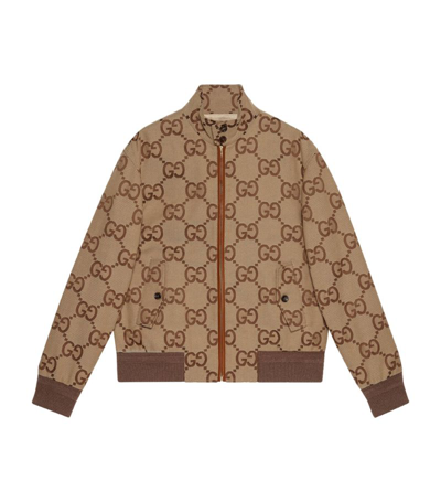 Shop Gucci Canvas-leather Gg Supreme Bomber Jacket In Neutrals