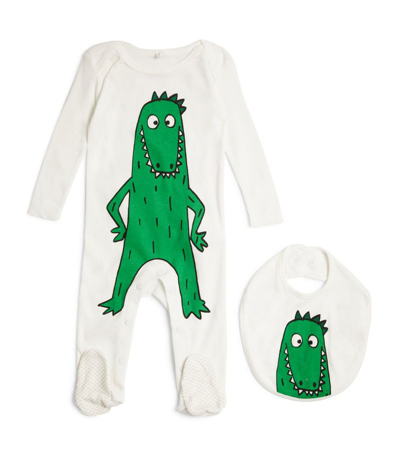 Shop Stella Mccartney Kids Crocodile All-in-one And Bib Set (3-24 Months) In White
