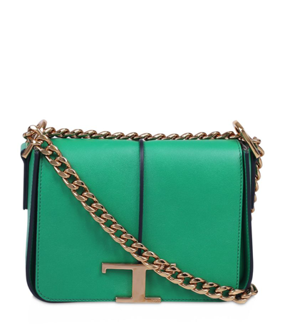 Shop Tod's Mini Leather T Timeless Shoulder Bag In Green