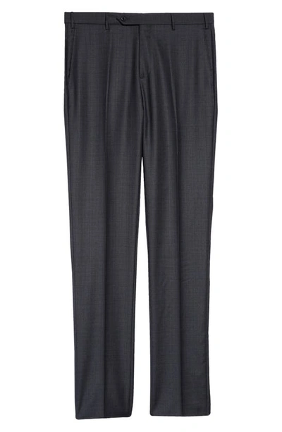 Shop Zanella Parker Plaid Flat Front Wool Pants In Dark Grey