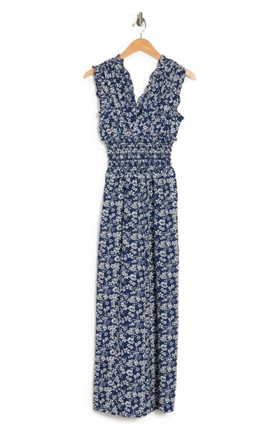Shop Max Studio Wide Leg Crepe Jumpsuit In Navy Ditsy Orchid