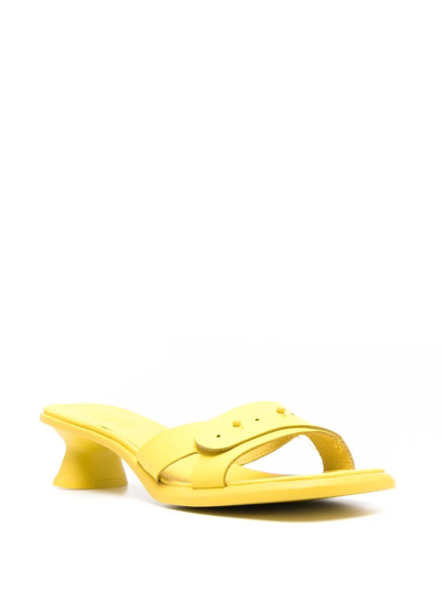 Shop Camper Dina Low-heel Leather Sandals In Yellow