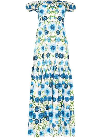Shop Borgo De Nor Farrah Off-shoulder Floral-print Dress In Weiss