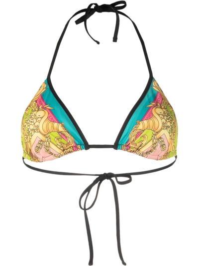 Shop Versace Graphic-print Bikini Top In Gelb