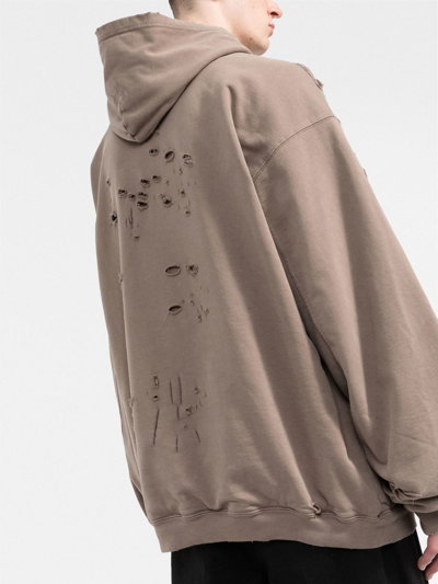 Shop Balenciaga Logo Print Distressed-finish Hoodie In Grau