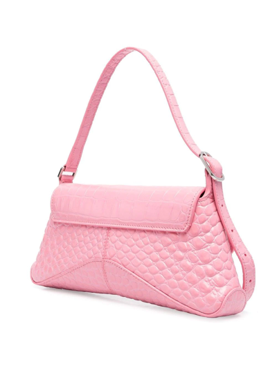 Shop Balenciaga Xx Flap Crocodile Embossed Leather Shoulder Bag In Rosa