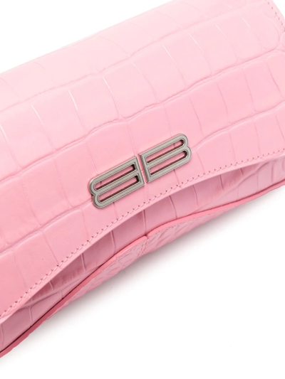 Shop Balenciaga Xx Flap Crocodile Embossed Leather Shoulder Bag In Rosa