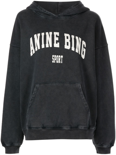 Shop Anine Bing Harvey Combed-cotton Hoodie In Black