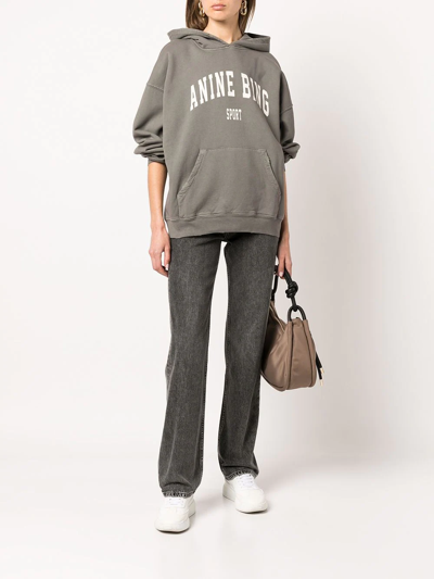 Anine Bing Harvey Logo Hooded Cotton Sweatshirt In Grey