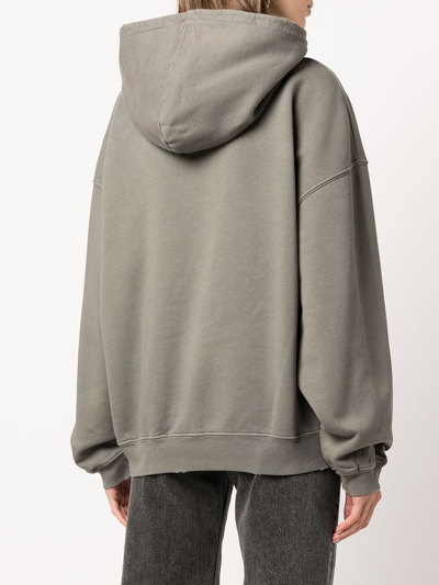 Anine Bing Harvey Logo Hooded Cotton Sweatshirt In Grey