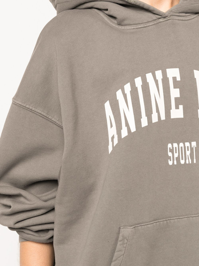 Anine Bing Harvey Logo Hooded Cotton Sweatshirt In Grey
