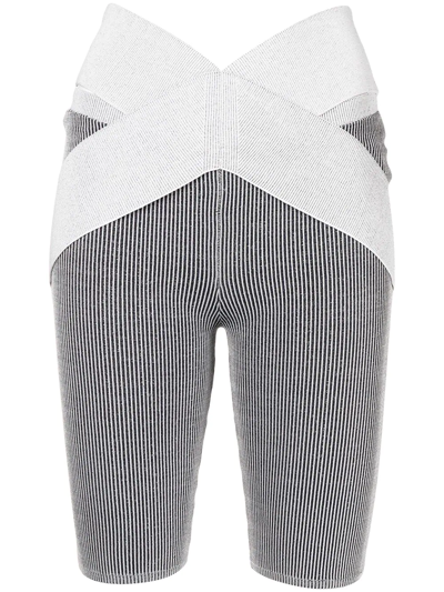 Shop Dion Lee Striped X Biker Shorts In Grey