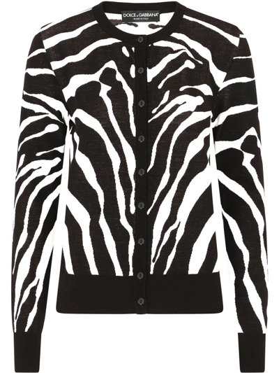 Shop Dolce & Gabbana Zebra Intarsia-knit Cardigan In Black