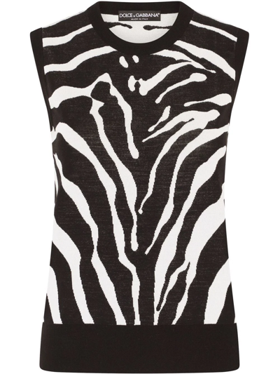 Shop Dolce & Gabbana Zebra Intarsia-knit Vest In Black
