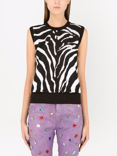 Shop Dolce & Gabbana Zebra Intarsia-knit Vest In Black