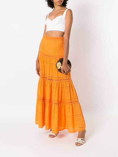 Shop Martha Medeiros Lia Broderie-anglaise Tiered Skirt In Orange