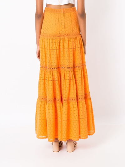 Shop Martha Medeiros Lia Broderie-anglaise Tiered Skirt In Orange