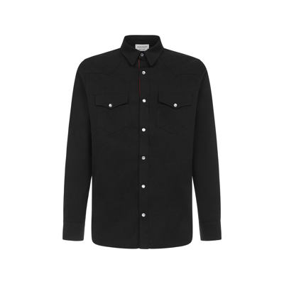Shop Alexander Mcqueen Dragon Denim Shirt In Black
