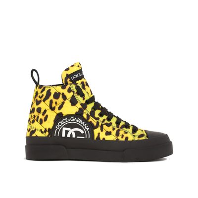 Shop Dolce & Gabbana Leopard Quilted Sneakers In Yellow