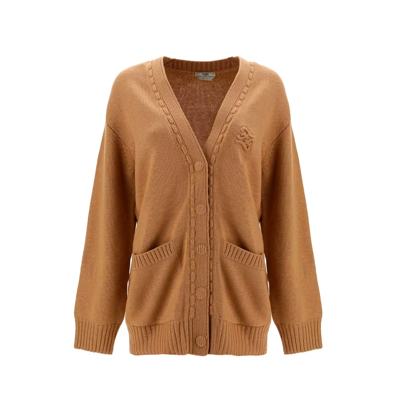 Shop Fendi Cashmere Cardigan Knit In Brown