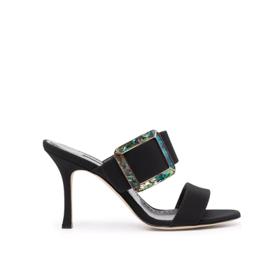 Shop Manolo Blahnik Gable 90 Satin Mules In Black