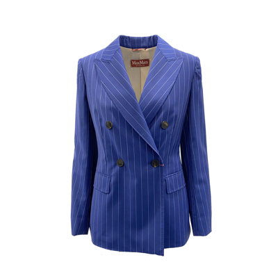 Shop Max Mara Canarie Wool Blazer Jacket In Blue