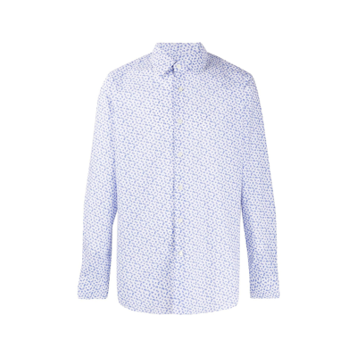 Shop Prada Printed Cotton Shirt In Blue