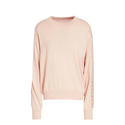 Shop See By Chloé Macrame-trimmed Wool Sweater In Pink