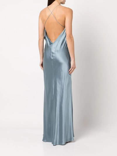 Shop Michelle Mason Cowl-neck Silk Gown In Blue
