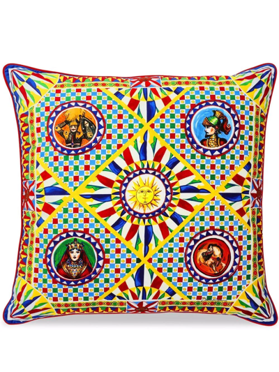 Dolce & Gabbana Velvet Cushion Large Multicolor Unisex Onesize In Yellow
