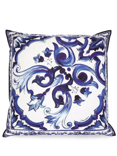 Shop Dolce & Gabbana Large Blu Mediterraneo-print Canvas Cushion In White