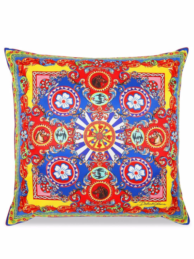 Shop Dolce & Gabbana Carretto Large Silk Cushion In Red