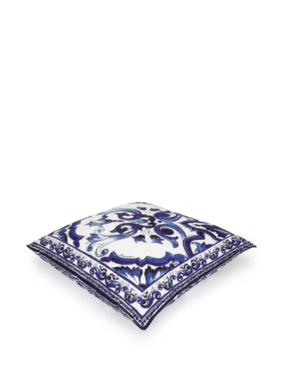 Shop Dolce & Gabbana Large Blu Mediterraneo-print Canvas Cushion In White