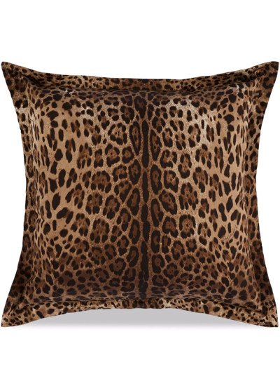 Shop Dolce & Gabbana Duchesse Large Leopard-print Cushion In Brown