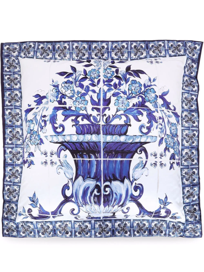 Shop Dolce & Gabbana Large Blu Mediterraneo-print Duchesse Cotton Cushion In Blue